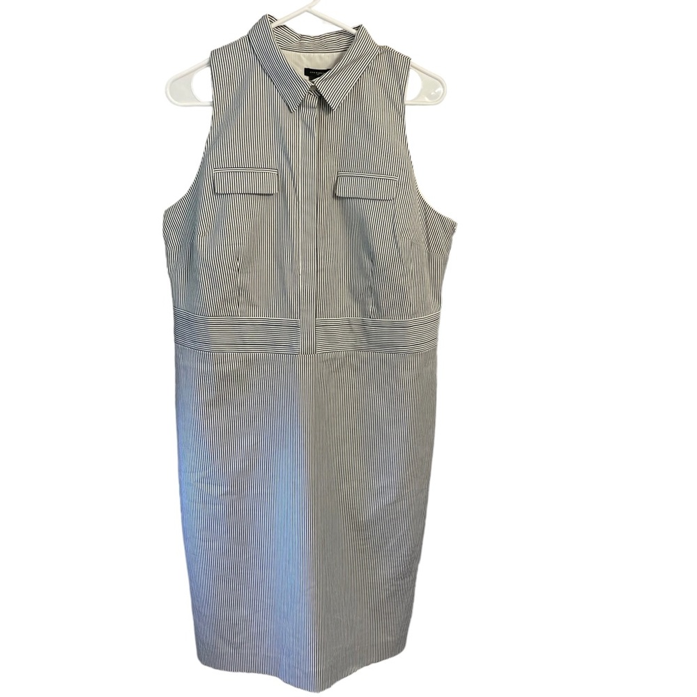 Ann Taylor Pinstriped Woven Sleeveless  Collared Shirt Dress NWT